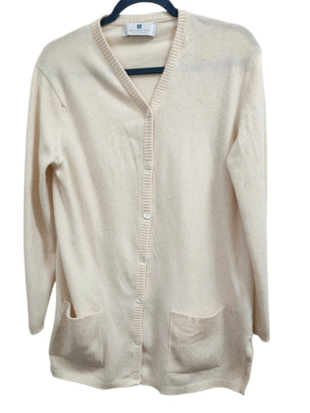 Vintage Ballantyne Scotland 100% Pure Cashmere Cream Long Cardigan Sweater M - Picture 3 of 12